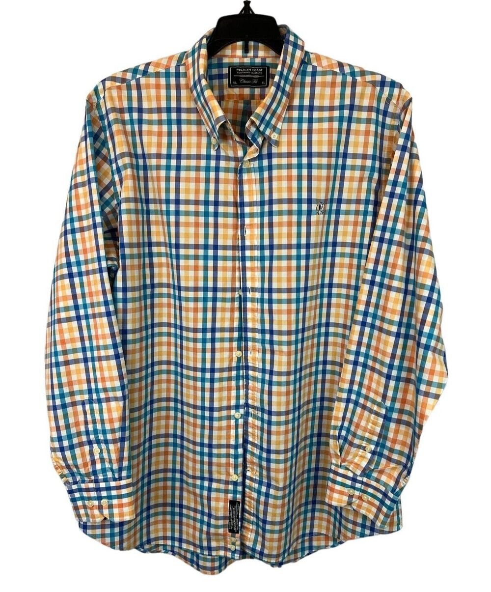 Pelican Coast Men's LS Classic Fit Button Down Blue / Orange Shirt Size XL